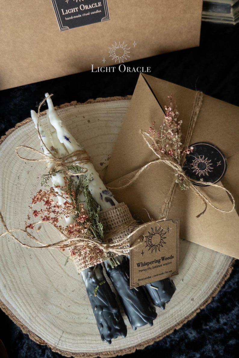 Juego de velas rituales de cera de soja / Bienestar mágico, conexión a tierra, hechizo de protección / Energía del bosque, velas para decoración de altar imagen 4