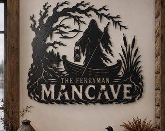 The ferryman mancave laser cut svg dxf, halloween wall art silhouette, gothic man cave sign, scalable digital download
