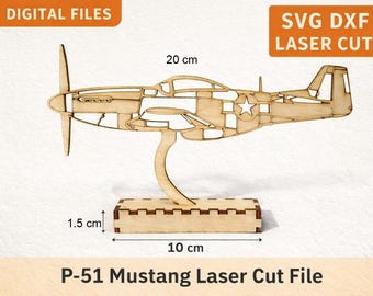 P51 Mustang Silhouette Laser File, Airplane Decoration, svg dxf cnc, Wooden Stand, Digital Download