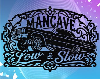 Lowrider silhouette wall art mancave car low and slow digital file dxf svg jpg pdf 90x60cm