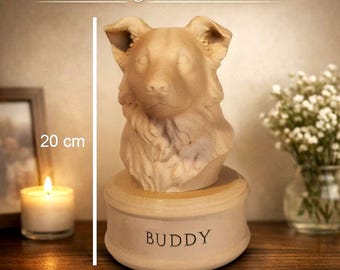 Custom Dog Memorial Bust with Ash Compartment – 20 cm – Made from Your Photos – Personalized Pet Urn