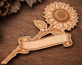 Personalized Sunflower svg,pdf,jpg,dxf | Laser Cut File with Name Banner | Wooden Flower Cut and Engrave Design | Digital Download |