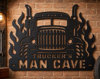 Trucker man cave laser cut file, semi truck flames svg dxf, scalable garage wall decor 90 x 60 cm