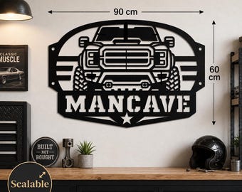 Truck mancave wall art svg, pickup grille garage sign dxf, off road truck laser cut file, man cave decor, cnc plasma file