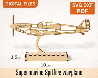 Supermarine Spitfire Silhouette Laser Cut File | SVG DXF PDF | Wooden Airplane with Stand | Digital Download | Warbird Decor