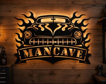 Hotrod mancave-dekoration svg dxf för laser- och CNC-skärning, garageskylt 90x60 cm