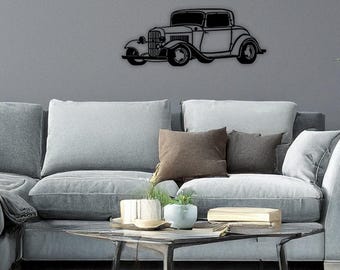 Hotrod 1932 Wall Art Laser Cut Black MDF Retro Car Silhouette 60x40 cm Perfect for Garage Workshop or Mancave Decor