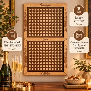 Digital filsamling av champagne- och cavakorkar svg dxf pdf för laserskärning, träväggdekoration