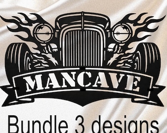 Hotrod man cave bundle svg dxf | garage wall art set | laser cut files | hotrod welcome sign | classic car decor