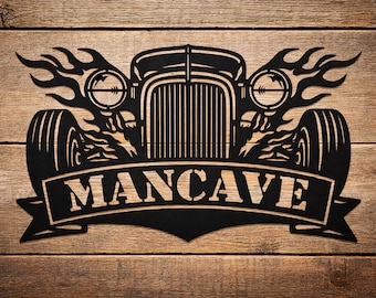 Hot-Rod-Grill-Schild für die Männerhöhle (SVG-Datei), Garagenwandbild-Datei, Laserschnitt-Datei (SVG, CNC, DXF), Plasmaschnitt-Datei, Autodekoration, Digitaler Download