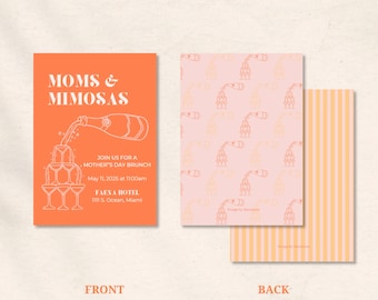 Customizable Mother's Day Invitation | Editable Canva Template | Pink and Orange Brunch Invite | Instant Download | Mom's and Mimosas