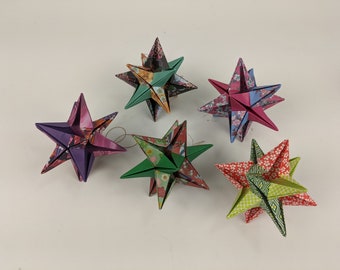 Origami Stars, Handmade Paper Christmas Ornaments, Tablescape Decor (Set of 3 or 5)