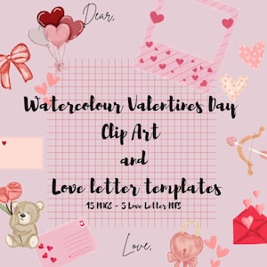 Dia dos Namorados Clipart & Love Letter Templates | 15 Hand Drawn Graphics e 5 Printable Designs para Celebrações Românticas