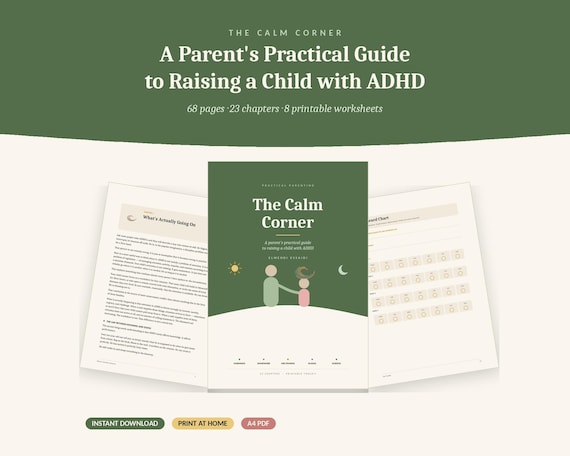 ADHD Parenting Guide, Calm Corner Practical Strategies, Worksheets (PDF Download)