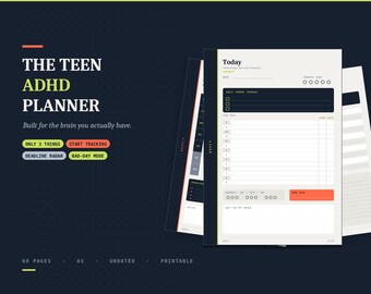 Teen ADHD Planner, Undated A5 Student Study Tracker (PDF Download)