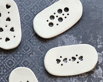 Handmade White Ceramic Soap Dish: Oval Pottery Soap Bar Holder