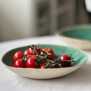 Turquoise Green Ceramic Serving Bowl, Handmade Organic Glazed Pottery Bowl, Salad Pasta Bowl, Green Medium Size Serving Bowl, Stoneware Bowl