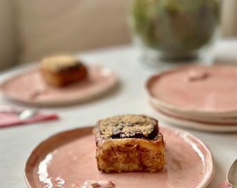 Pink Rabbit Ceramic Plate: Handmade Pottery Luncheon Serving Dish