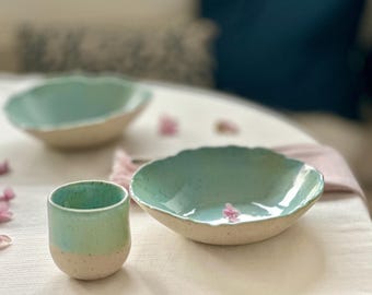 Handmade Blue Ceramic Bowl: Organic Pottery Serving Bowl (7.5")