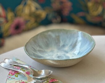 Handmade Blue Ceramic Serving Bowl: Organic Minimalist Pottery