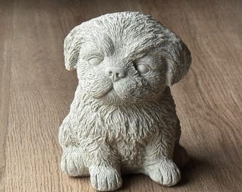 Handmade Concrete Shih Tzu Statue – Garden Puppy Figurine