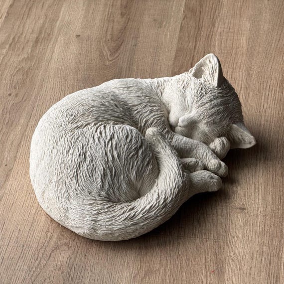 Handcrafted Concrete Sleeping Cat Statue - Garden Pet Memorial (11x8x5 in)