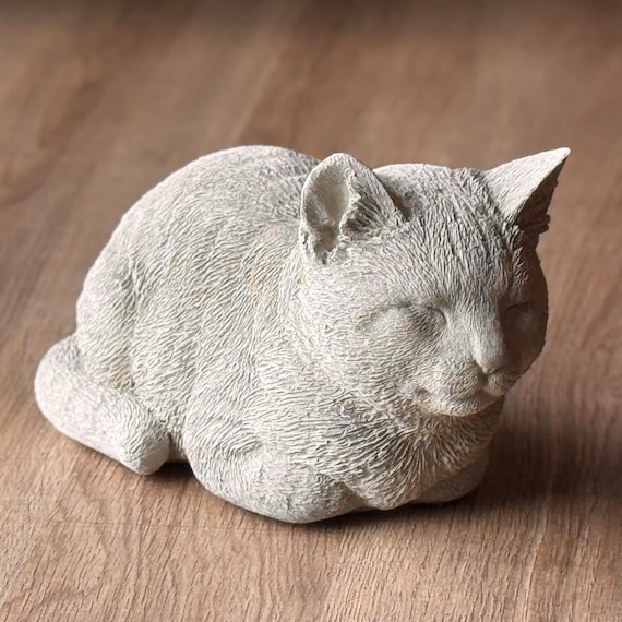 Handcrafted Concrete Sleeping Cat Statue, Garden Decor, Pet Memorial Gift
