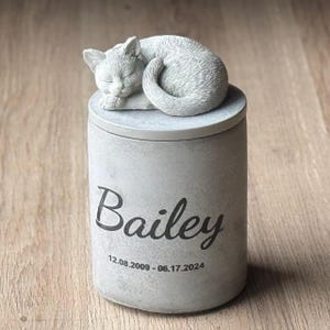 Personalized Concrete Cat Urn with Statue, Pet Memorial