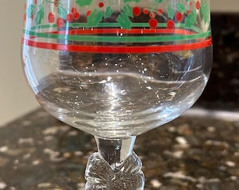 Vintage Libbey Christmas Goblet: Holly Berry Bow Stem, Arby's Promo