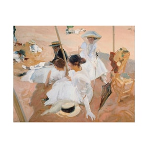 ホアキン・ソローリャ『日よけの下、サラウスの浜辺』（1910年） - 水彩テクスチャのギャラリーウォールプリント | アーティスティックな室内装飾