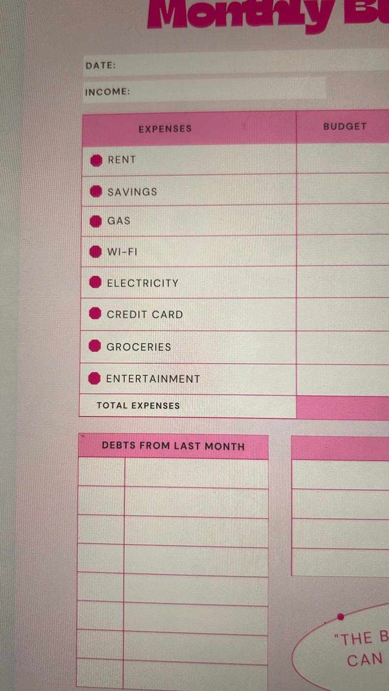 Pink Monthly Budget Planner - Etsy