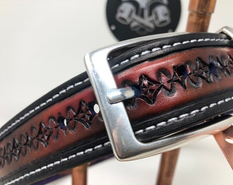 The Fired Distinguisher - a 1.5" wide custom leather belt - Unisex, Mens or Ladies Custom Handmade Leather Belt