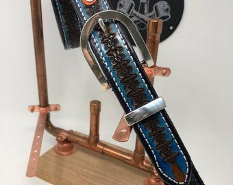 The Blue Bahyou - a 1.25" wide custom leather belt - Unisex, Mens or Ladies Custom Handmade Leather Belt