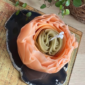 Beeswax candle. Tender flower bud. Bienenwachskerze