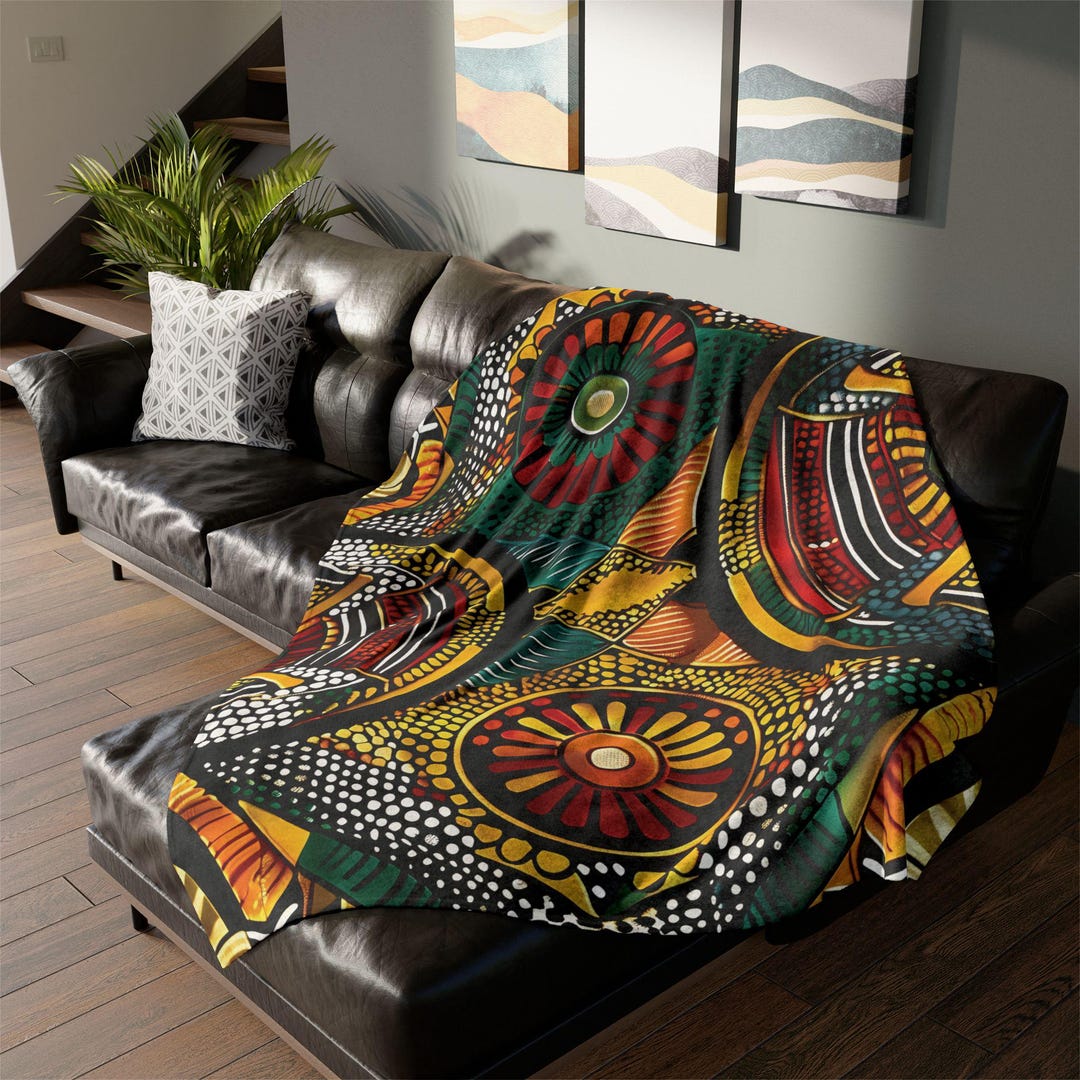 Abstract Afrocentric Circle Pattern Blanket | Modern Ethnic Art Throw ...