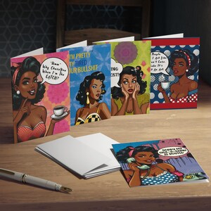 Cartões de felicitações, Pacote de 5 afro-americanos sarcásticos, Designs de pop art, Pequenos negócios negros, Cartões personalizados, Cartões de Natal, Cartões com vários designs