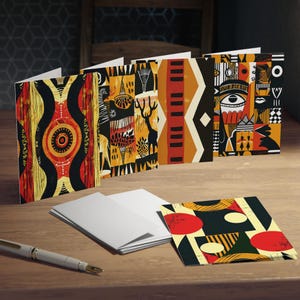 Lot de 5 cartes de voeux imprimées africaines, jeu de cartes de voeux bohèmes colorées pour toutes les occasions, cartes de design culturel noires