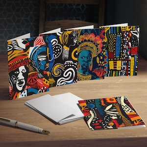 Cartes de voeux, design afro-américain, lot de 5, cadeau culturel noir, design africain, petite boutique noire, motif ethnique et design personnalisé