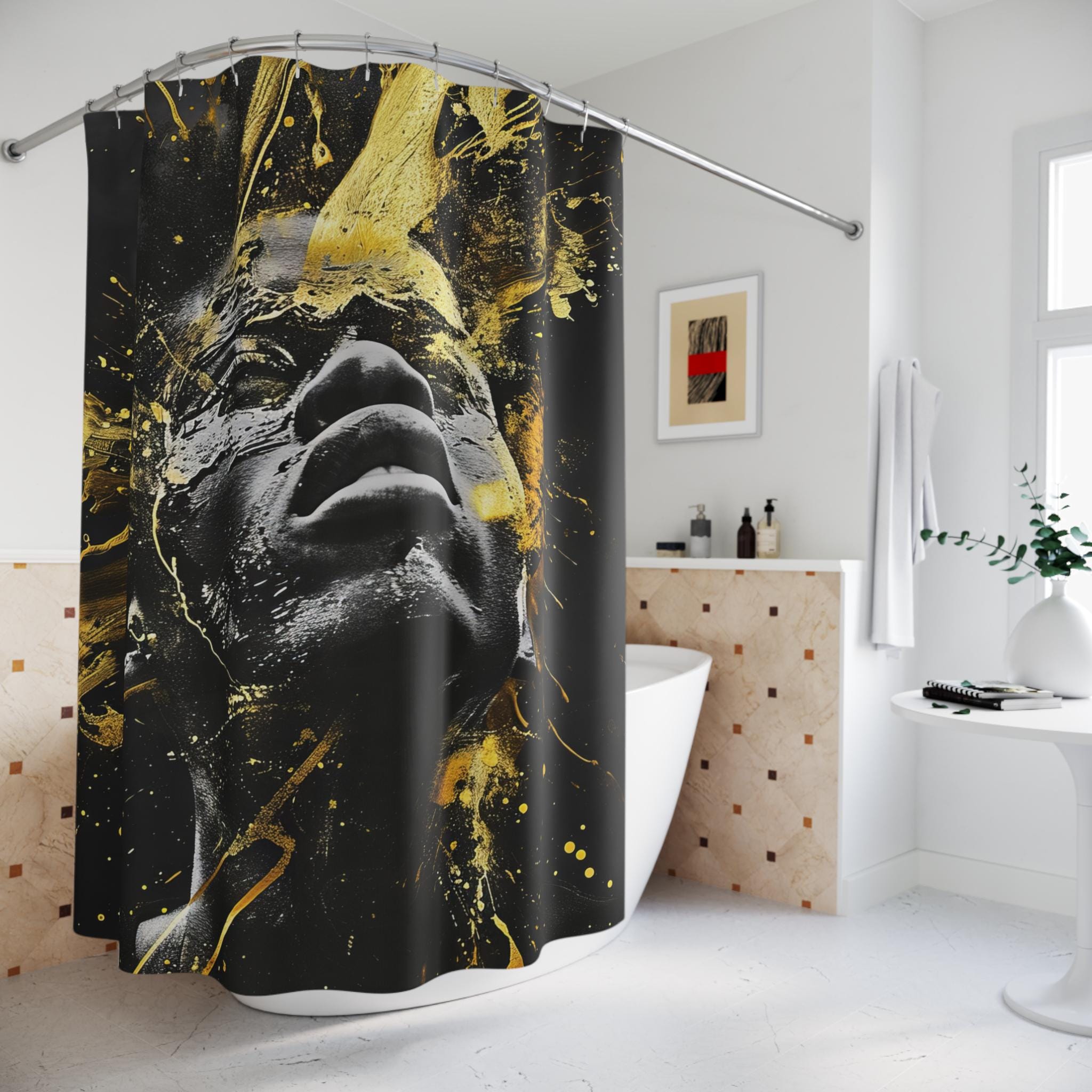 Black & Gold Afrocentric Shower Curtain: Black Woman Art Decor