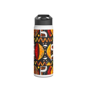African Mud Cloth Water Bottle, Black Owned Stainless Steel Flask, Tribal Pattern Tumbler for Hot and Cold Drinks, Unique Dad Gift Idea,