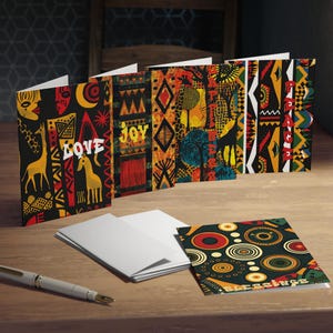 Cartões de felicitações afro-americanos, estampa de pano de lama africano, pacote com 5 unidades, cultura africana, negócios de propriedade de negros, cartões de notas em branco, conjunto de papelaria
