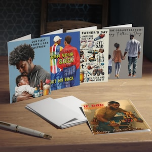 Juego de tarjetas afroamericanas, tarjetas para el Día del Padre Afroamericano, negocio de propietarios afroamericanos, paquete de 5, diseños conmovedores, regalo étnico de agradecimiento a papá