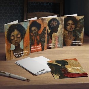 Tarjetas de felicitación, diseño de ángel afroamericano, mensajes inspiradores, paquete de 5, tienda para pequeñas empresas afroamericanas, cultura afroamericana, apoyo espiritual