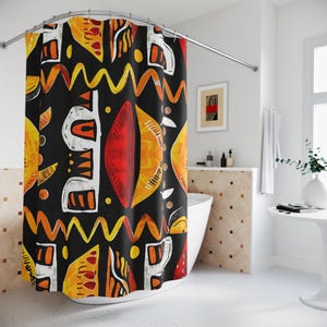African American Pattern Print Shower Curtain, Ethnic Bathroom Decor, for Stylish Cultural Gift Idea