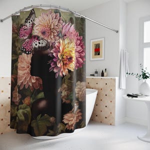 African American Woman In Bloom Shower Curtains, Ethnic Bathroom Decor, Blooming Flowers, African Home Decor, African Gift