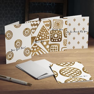 Biglietti d'auguri eleganti in lamina d'oro con stampa ispirata all'Africa / Confezione da 5 biglietti di incoraggiamento e ringraziamento, etichette regalo, biglietti di auguri, articoli di cancelleria