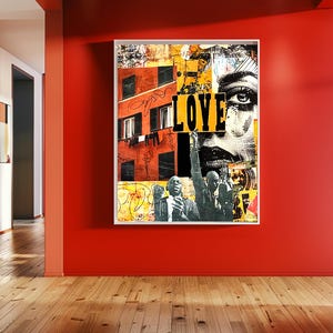 Afroamerikanische Wandkunst gerahmtes Poster, schwarze Kunst Originalpapier, Collage, Raumdekor, kleiner schwarzer Geschäftsdruck, afroamerikanische Wandkunst