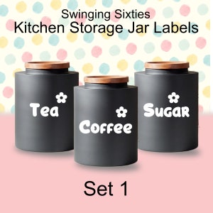 Tea, Coffee, Sugar, Decaf Tea, Decaf Coffee, Stickers Jar Stickers, Caddies, Canisters - 16 Colours. Sets 1, 2, 3 & Individual Labels SS Set