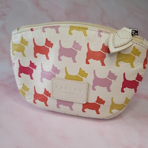 Vintage Radley Leder Geldbeutel / Schminktasche - Creme mit vielen Radley Hunden, Preloved