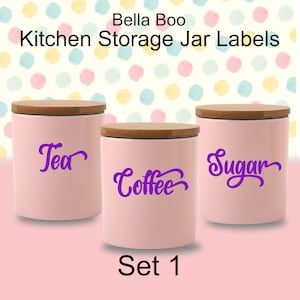 Tea, Coffee, Sugar, Decaf Tea, Decaf Coffee, Stickers Jar Stickers, Caddies, Canisters - 16 Colours. Sets 1, 2, 3 & Individual Labels BB Set